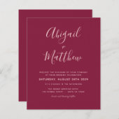 Budget Burgundy Moderne einfache Hochzeitseinladun (Vorne/Hinten)