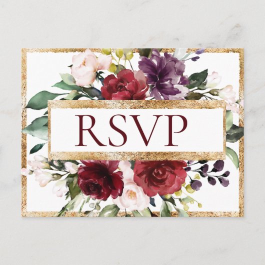 Budget Burgundy Monogram Floral Gold UAWG Postkarte (Vorderseite)