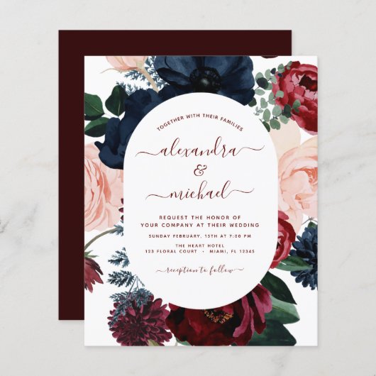 Budget Burgundy Navy Blue Floral Wedding (Vorne/Hinten)