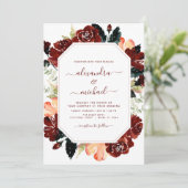 Budget Burgundy Navy Blue Floral Wedding Elegant Einladung (Stehend Vorderseite)