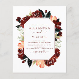 Budget Burgundy Navy Blue Floral Wedding Elegant Flyer