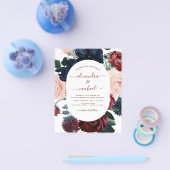 Budget Burgundy Navy Blue Floral Wedding Flyer (Einzeln)