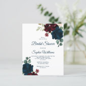Budget Burgundy & Navy Bridal Dusche Einladung (Stehend Vorderseite)