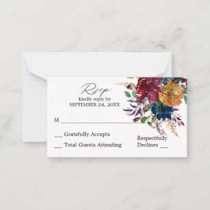 Budget Burgundy & Navy Fall Floral SM No Meal UAWG Mitteilungskarte