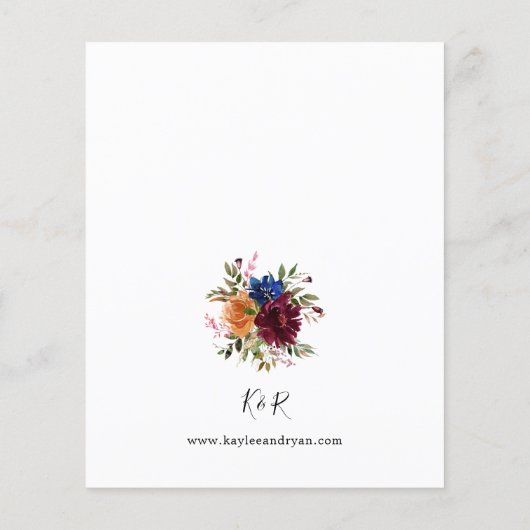 Budget Burgundy & Navy Fall Floral Wedding V2 Flyer (Hinten)