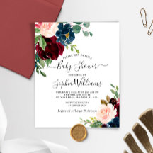 Budget Burgundy & Navy Kinderdusche Einladung