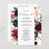 Budget Burgundy Navy Pink Floral Wedding Programm (Vorne/Hinten)