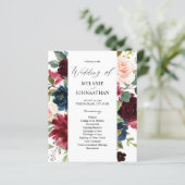 Budget Burgundy Navy Pink Floral Wedding Programm (Stehend Vorderseite)