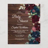 Budget Burgundy & Navy Wood Baby Shower Invitation (Vorderseite)