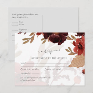 Budget Burgundy Orange Fall Floral Wedding Postkarte