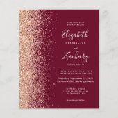 Budget Burgundy Peach Glitzer Einladung Hochzeit (Vorderseite)