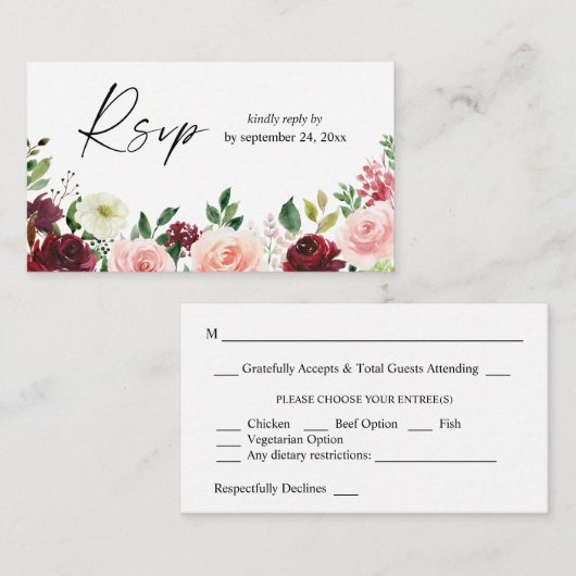 Budget Burgundy & Pink 4 Floral 2SM UAWG Begleitkarte (Vorne/Hinten)