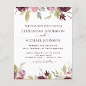 Budget Burgundy Pink Blues Hochzeit Einladung (Vorderseite)