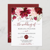 Budget Burgundy Pink Blues Hochzeit Einladung (Vorne/Hinten)