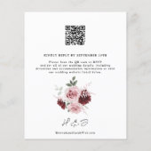Budget Burgundy Pink Floral QR Code Hochzeit einla (Rückseite)