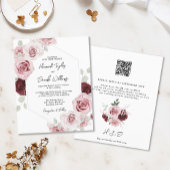 Budget Burgundy Pink Floral QR Code Hochzeit einla