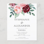 Budget Burgundy Pink Floral QR Code Hochzeit einla (Vorderseite)