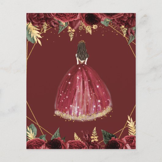 Budget Burgundy Princess Sweet 16 Einladung (Rückseite)