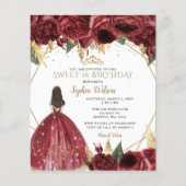 Budget Burgundy Princess Sweet 16 Einladung (Vorderseite)