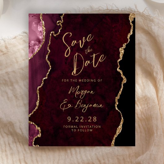 Budget Burgundy Red Agate Script Save the Date