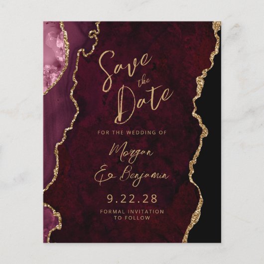 Budget Burgundy Red Agate Script Save the Date (Vorderseite)