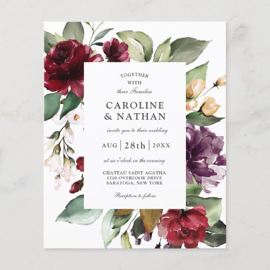 Budget Burgundy Red and Plum Floral Wedding (Vorderseite)