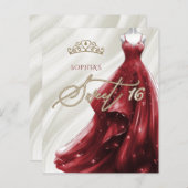 Budget Burgundy Red Dress Sweet 16 Einladung (Vorne/Hinten)