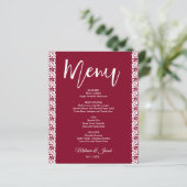 Budget Burgundy Red Elegant Wedding Menu (Stehend Vorderseite)