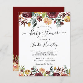 Budget Burgundy Red Floral Baby Shower Einladungen