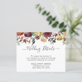 Budget Burgundy Red Floral Wedding Details Card (Stehend Vorderseite)