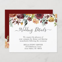 Budget Burgundy Red Floral Wedding Details Card