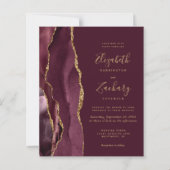 Budget Burgundy Red Gold Agate Hochzeit Einladung (Vorderseite)