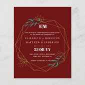 Budget Burgundy Red Gold Geometric Wedding Einladu (Vorderseite)