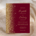 Budget Burgundy Red Gold Glitzer Hochzeit Einladun<br><div class="desc">Die links Kulisse dieser modernen Hochzeitseinladung besticht durch einen vergoldeten Glitzer mit Imitaten. Der anpassbare Text kombiniert goldfarbene Handschrift,  Copperplate und kursiv Schriftart auf bordeauxrotem Hintergrund. Auf der Rückseite ist ein bordeauxrotes und goldenes Design erkennbar.</div>