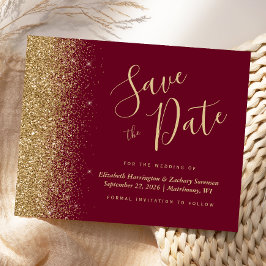 Budget Burgundy Red Gold Glitzer Save the Date