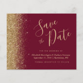 Budget Burgundy Red Gold Glitzer Save the Date (Vorderseite)