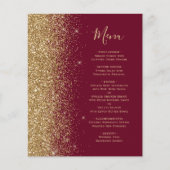 Budget Burgundy Red Gold Glitzer Wedding Menu (Vorderseite)