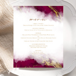 Budget Burgundy Red Gold Marmor Wedding Menü