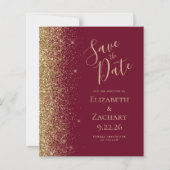 Budget Burgundy Red Gold Save the Date Card (Vorderseite)