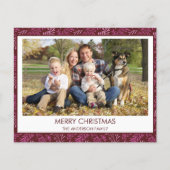Budget Burgundy Red Leaf Pattern Frohe Weihnachten (Vorderseite)