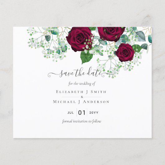 BUDGET Burgundy Rose Eukalyptus Wedding Flyer (Vorne)
