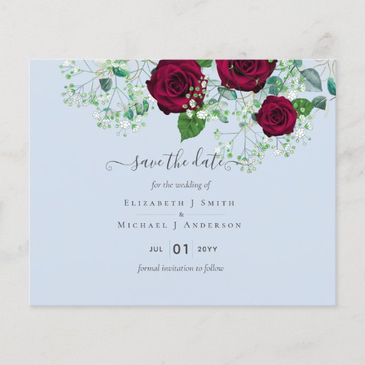 BUDGET Burgundy Rose Eukalyptus Wedding Flyer (Vorne)