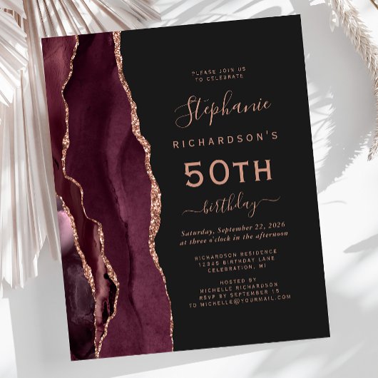 Budget Burgundy Rose Gold Agate Dark 50. Geburtsta