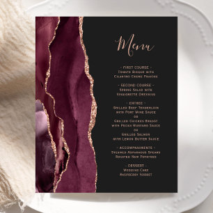Budget Burgundy Rose Gold Agate Dark Wedding Menü