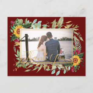 Budget Burgundy Rose Sonnenblumen Danke FOTO Postkarte