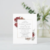 Budget Burgundy Rustic Floral Wedding Einladung (Stehend Vorderseite)