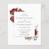 Budget Burgundy Rustic Floral Wedding Einladung (Vorderseite)