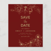 Budget Burgundy Save the Date Blumengoldfolie (Vorderseite)