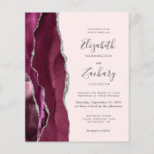 Budget Burgundy Silver Agate Blush Wedding Invite (Vorderseite)