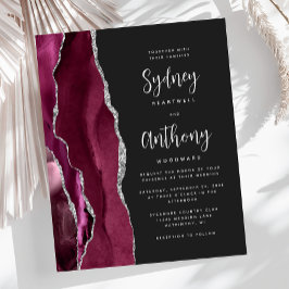 Budget Burgundy Silver Agate Calligrafy Wedding